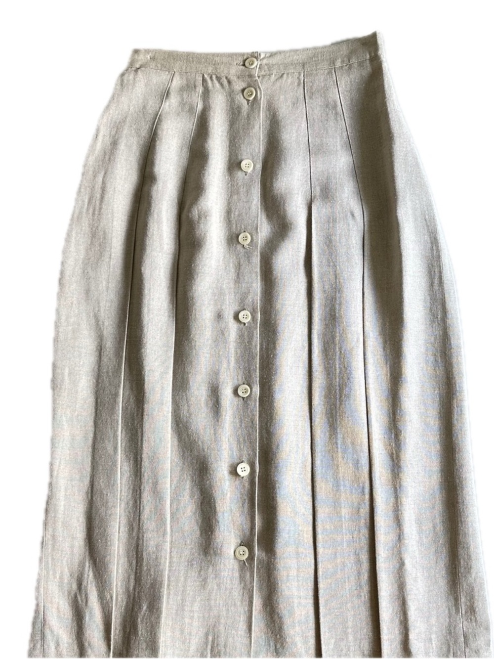 Host Pick Susan Bristol Front Button Linen Blend Pleated Midi Skirt Beige Size 6